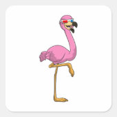 Flamingo met bril vierkante sticker (Voorkant)