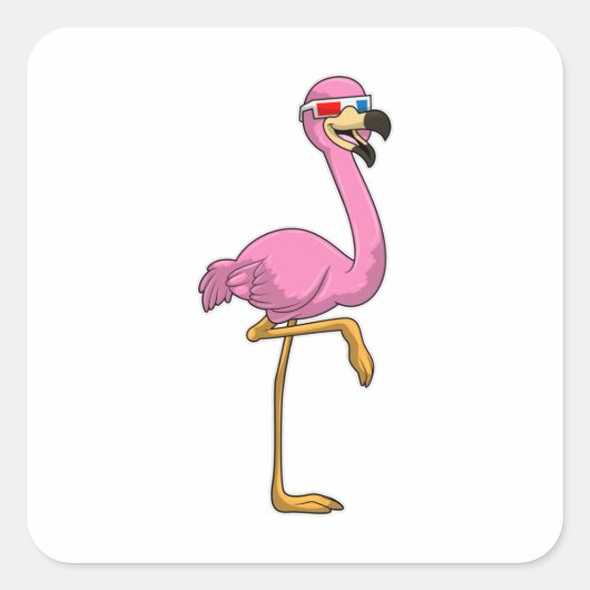 Flamingo met bril vierkante sticker (Voorkant)