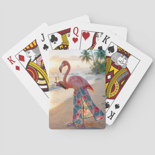 Flamingo Met Champagne Op Een Strand Pokerkaarten (Achterkant)