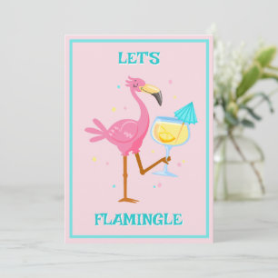 Flamingo met Cocktail Birthday Kaart