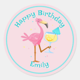 Flamingo met Cocktail Ronde Sticker