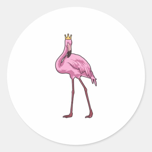 Flamingo met Crown Ronde Sticker (Voorkant)