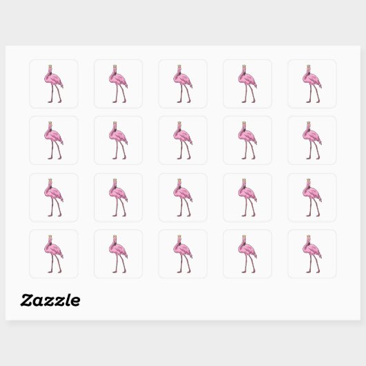 Flamingo met Crown Vierkante Sticker (Vel)