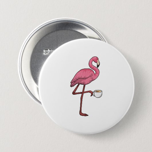Flamingo met Cup Ronde Button 7,6 Cm (Voorkant /achterkant)