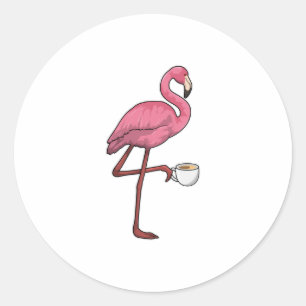 Flamingo met Cup Ronde Sticker
