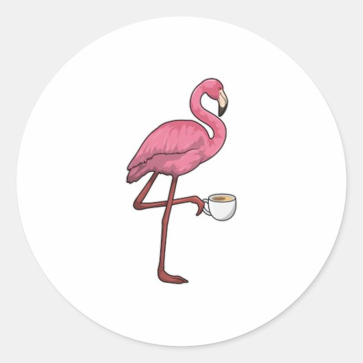 Flamingo met Cup Ronde Sticker (Voorkant)