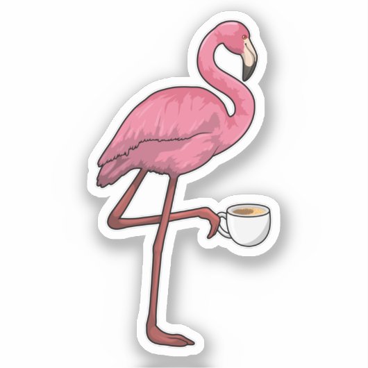 Flamingo met Cup Sticker (Voorkant)