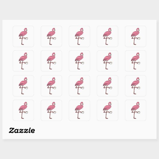 Flamingo met Cup Vierkante Sticker (Vel)