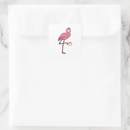Flamingo met Cup Vierkante Sticker (Tas)