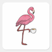 Flamingo met Cup Vierkante Sticker (Voorkant)
