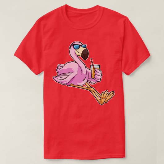 Flamingo met Drink met Drink stro T-shirt (Design voorkant)