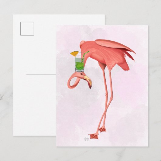 Flamingo met een cocktail briefkaart (Voorkant / Achterkant)