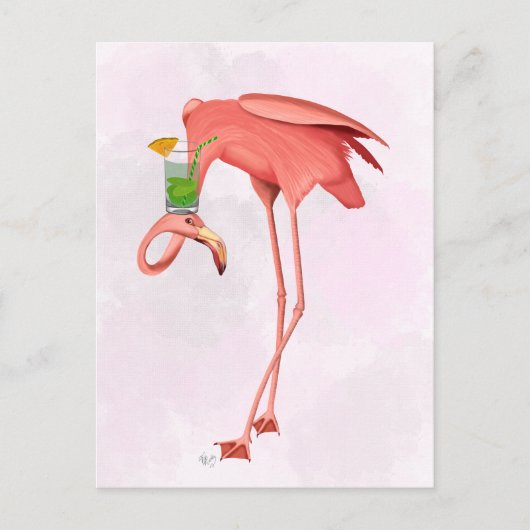 Flamingo met een cocktail briefkaart (Voorkant)