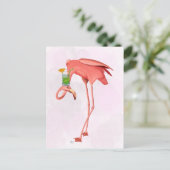 Flamingo met een cocktail briefkaart (Staand voorkant)