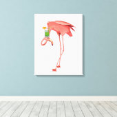 Flamingo met een cocktail canvas afdruk (Insitu (Houten vloer))