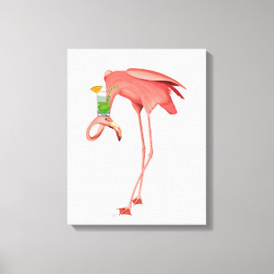 Flamingo met een cocktail canvas afdruk