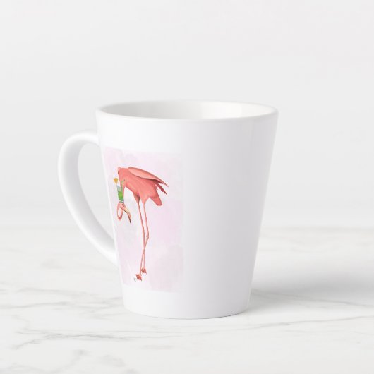 Flamingo met een cocktail latte mok (Linkerhoek)