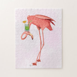 Flamingo met een cocktail legpuzzel