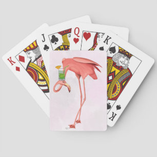 Flamingo met een cocktail pokerkaarten