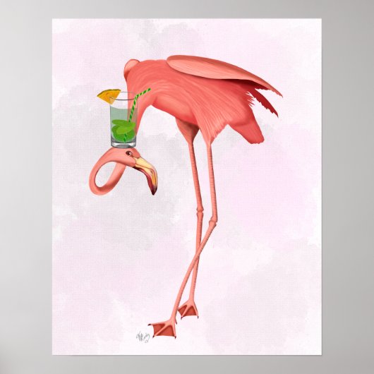 Flamingo met een cocktail poster (Voorkant)