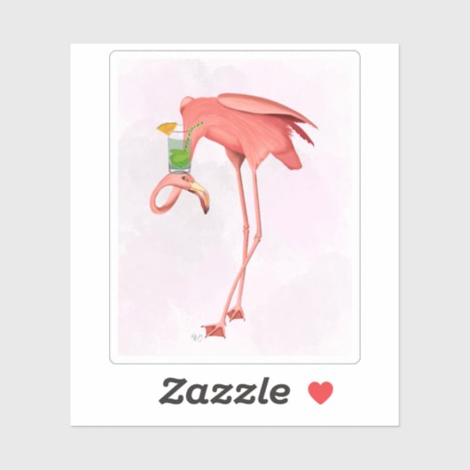Flamingo met een cocktail sticker (Vel)