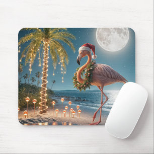 Flamingo met een kerstkrans muismat