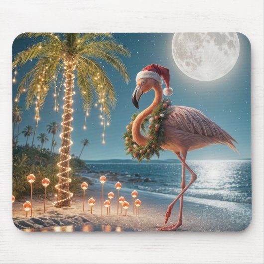 Flamingo met een kerstkrans muismat (Voorkant)