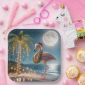 Flamingo met een kerstkrans papieren bordje (Feest)