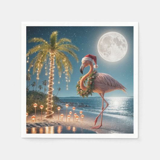 Flamingo met een kerstkrans servet (Voorkant)