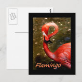 Flamingo met "flamingo" roze tekst briefkaart (Voorkant / Achterkant)