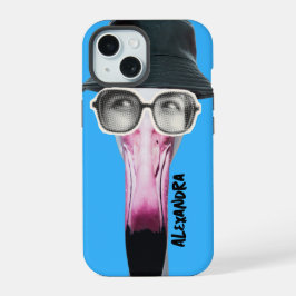 Flamingo met funky bril, uniek dier iPhone 15 case