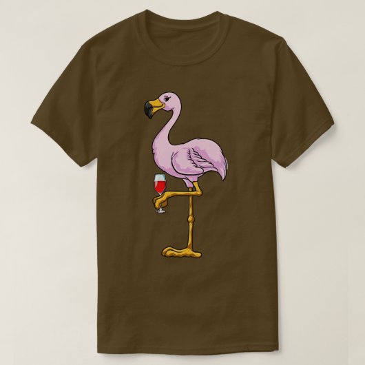 Flamingo met glas rode wijn t-shirt (Design voorkant)