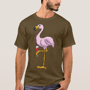 Flamingo met glas rode wijn t-shirt