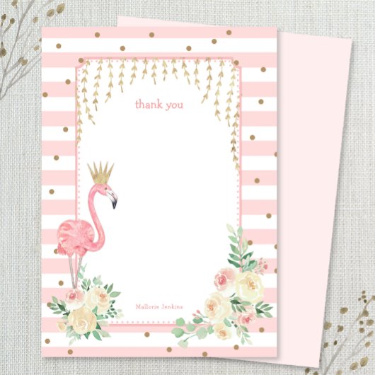 Flamingo met gouden kroon bedankkaart kaart