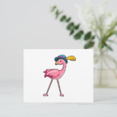 Flamingo met hoed en veer briefkaart (Staand voorkant)