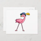Flamingo met hoed en veer briefkaart (Voorkant / Achterkant)