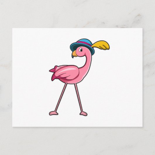 Flamingo met hoed en veer briefkaart (Voorkant)
