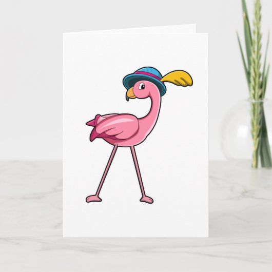 Flamingo met hoed en veer kaart (Voorkant)