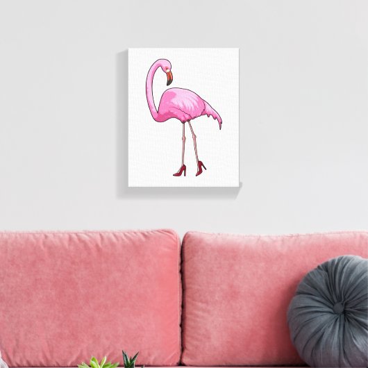 Flamingo met hoge hakken canvas afdruk (Insitu (Woonkamer))