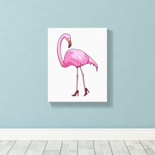 Flamingo met hoge hakken canvas afdruk (Insitu (Houten vloer))
