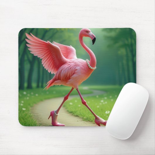 Flamingo met hoge hakken en parels muismat (Met muis)