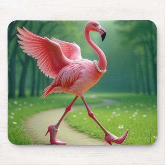 Flamingo met hoge hakken en parels muismat (Voorkant)