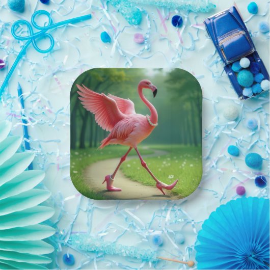 Flamingo met hoge hakken en parels papieren bordje (Feest)