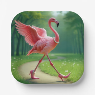 Flamingo met hoge hakken en parels papieren bordje