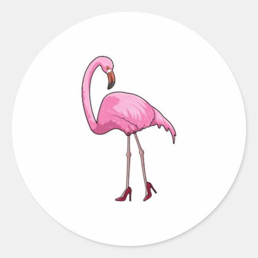 Flamingo met hoge hakken ronde sticker (Voorkant)