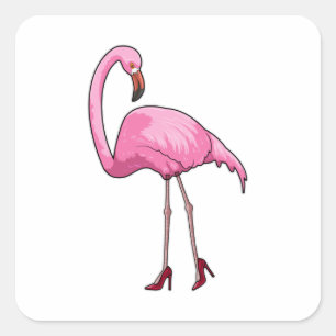 Flamingo met hoge hakken vierkante sticker
