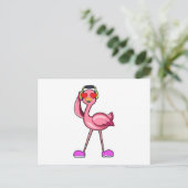 Flamingo met hoofdtelefoon en harten briefkaart (Staand voorkant)