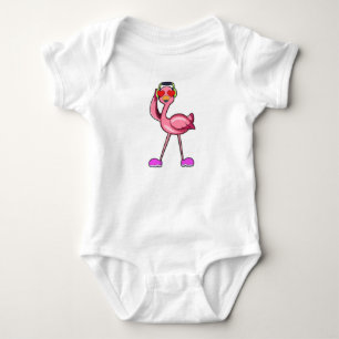 Flamingo met hoofdtelefoon en harten romper