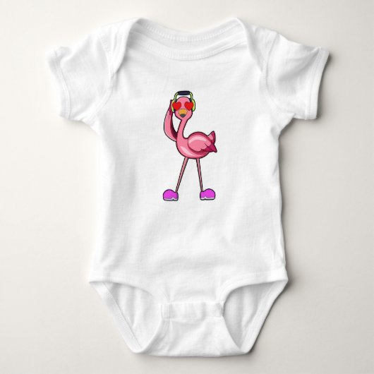 Flamingo met hoofdtelefoon en harten romper (Voorkant)