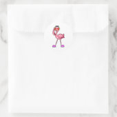 Flamingo met hoofdtelefoon en harten ronde sticker (Tas)